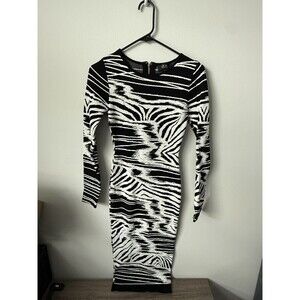 Akira Women’s Zebra Print Black & White Knit Bodycon Midi Dress Long Sleeve Sz S